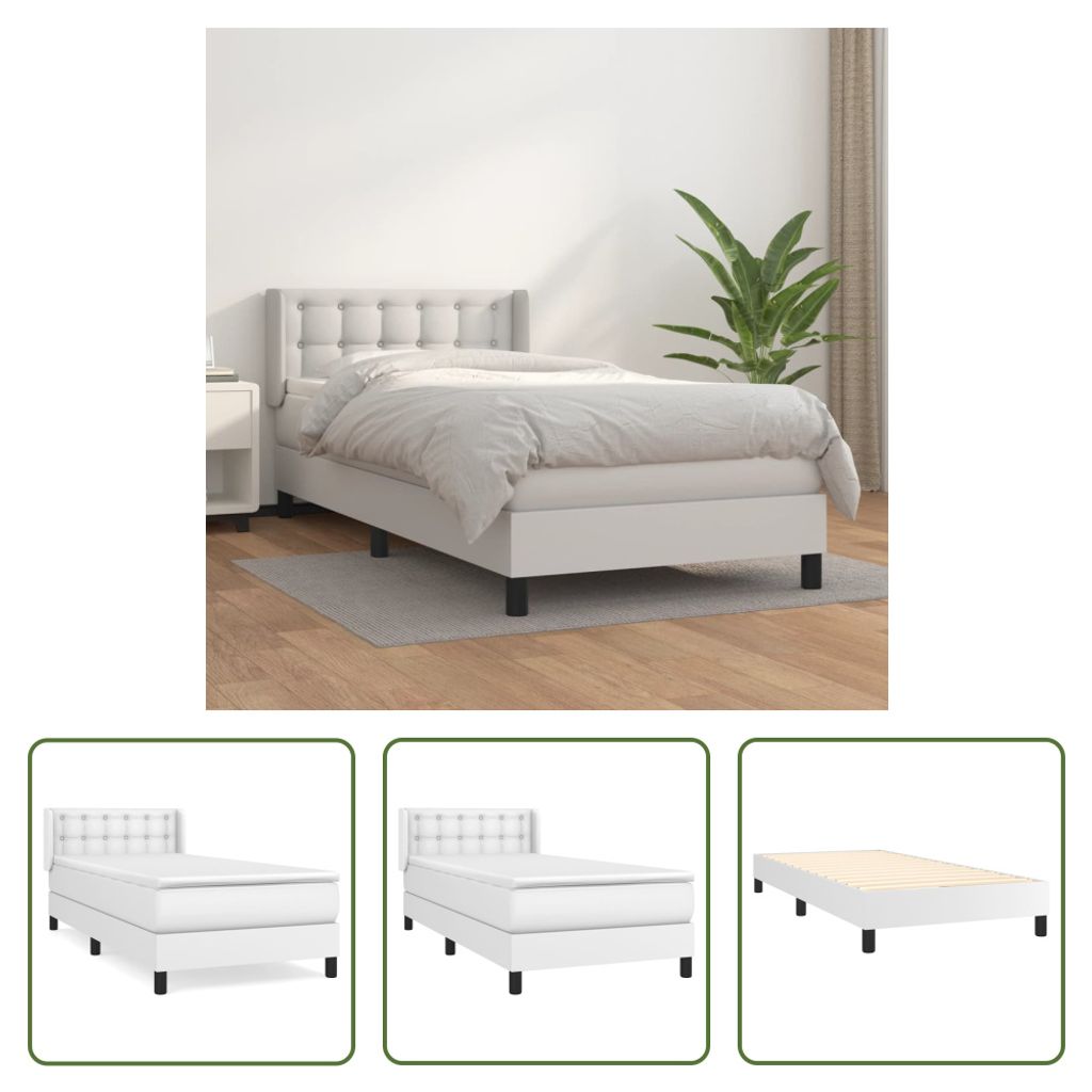 The Living Store Boxspringbett mit Matratze Weiß 90x190 cm Kunstleder