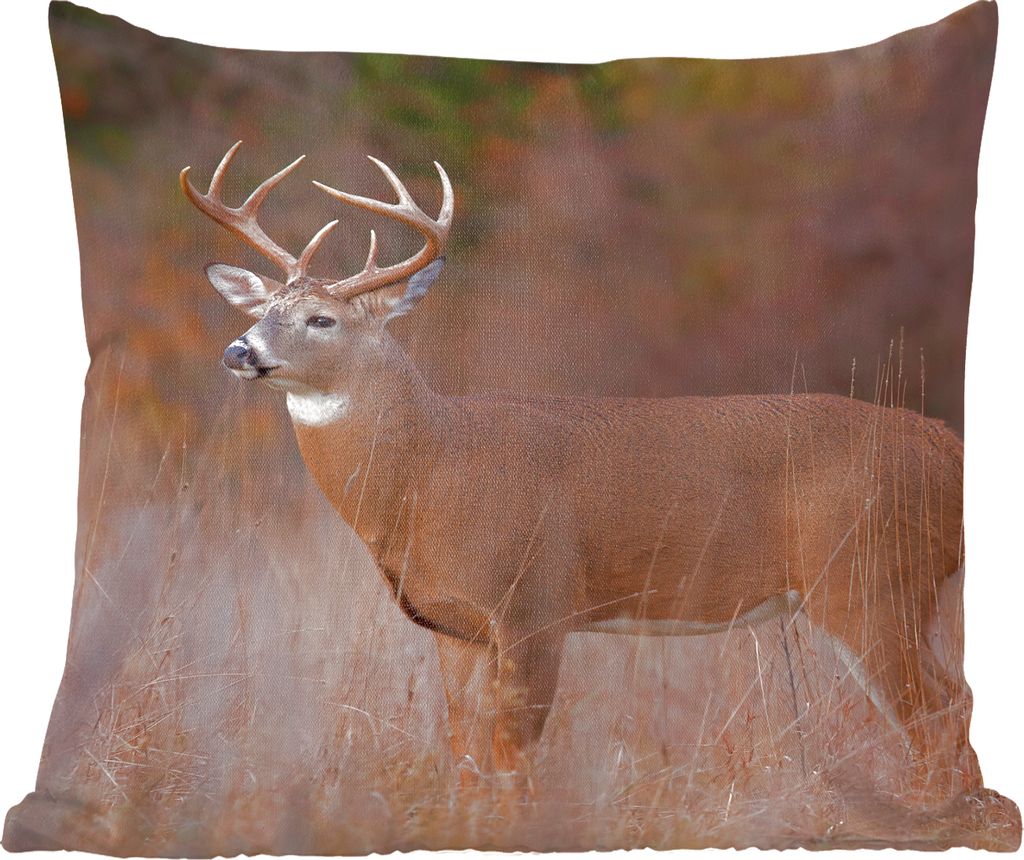 MuchoWow Zierkissen Sofakissen Wohnzimmer Dekokissen 60x60 cm Herbst - Hirsche - Gras - Natur - Tiere - Sitzfläche - Foto Polster