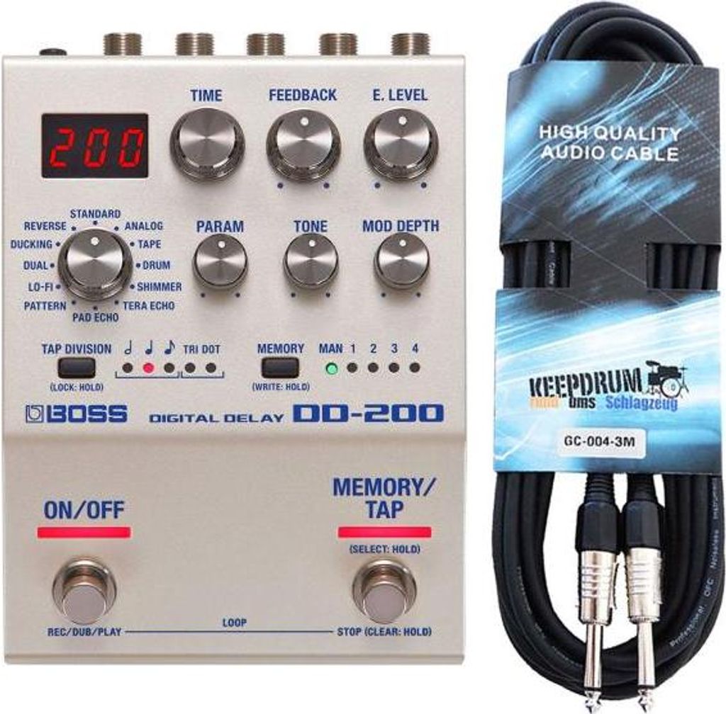 Boss DD-200 Digital Delay Effekt-Gerät mit Kabel 3m