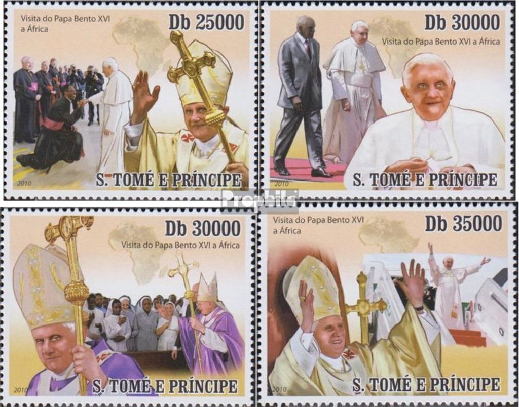 Briefmarken Sao Tome e Principe 2010 Mi 4378-4381 (kompl.Ausg.) postfrisch Papst Benedikt XVI.