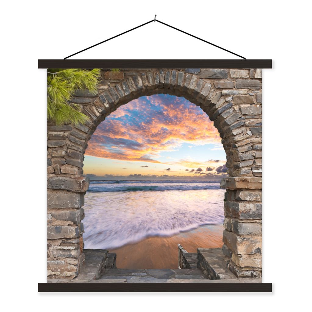 MuchoWow Textilposter Abend - Meer - Strand - Aussicht 120x120 cm mit schwarzem Rahmen - Aufhängungsset