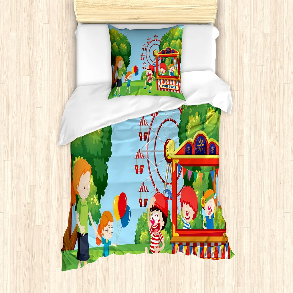 ABAKUHAUS Set copripiumino per letto singolo, Fröhlich Kinder im Fun Fair, antiacaro, adatto a chi soffre di allergie, con federa, 135 cm x 200 cm - 80 x 80 cm, multicolore