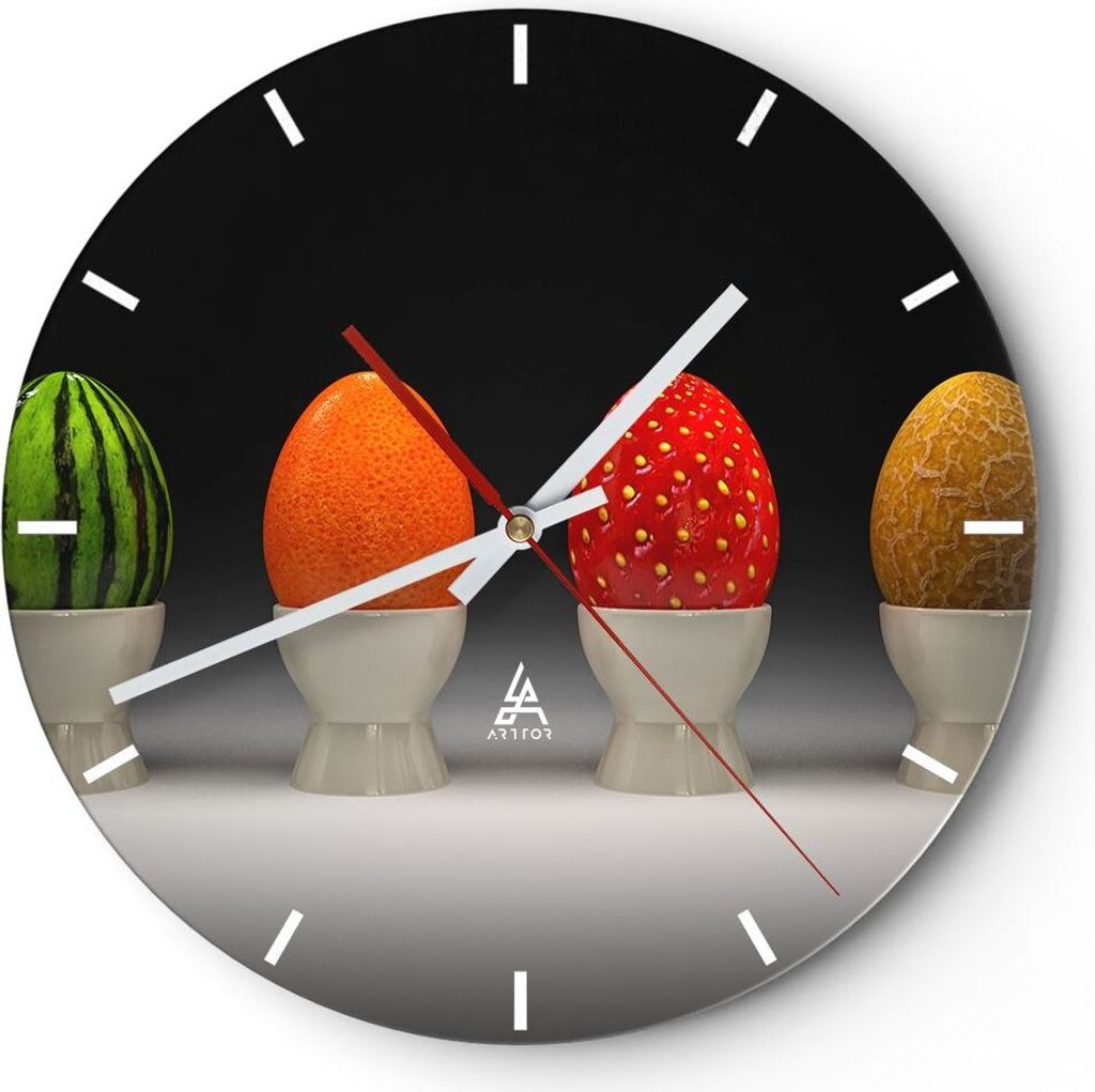 Wanduhr - Rund - Glasuhr - Glas Keramik Lebensmittel Obst - 30x30cm - Schleichendes Uhrwerk - Lautlos - zum Aufhängen bereit - Dekoration Modern -...
