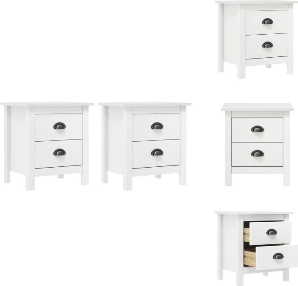 vidaXL Nachttisch Hill 2 Stk. Weiß 46x35x49,5 cm Massivholz Produktbild 