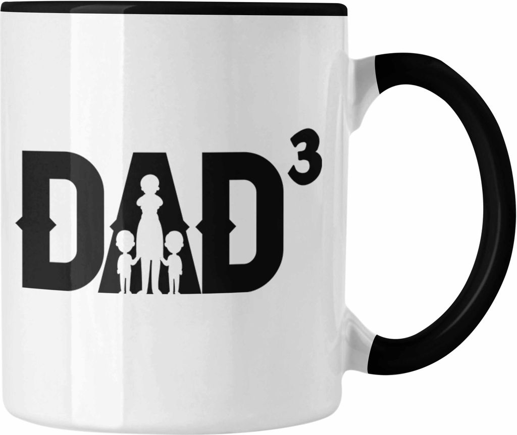 Trendation - Vater 3 Kinder Tasse Geschenk Lustiger Spruch Dad Hoch 3 Geschenkidee Geburtstag (Schwarz)