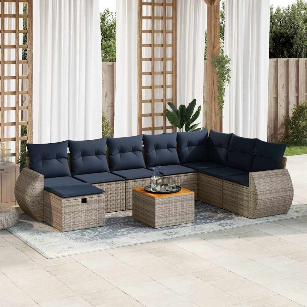 Möbel 9-tlg. Garten-Sofagarnitur mit Kissen Grau Poly Rattan - Gartenmöbelgarnituren 3325862