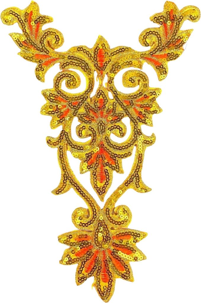 Yackalasi Cosplay Pailletten venezianische Spitze zum Aufbügeln, Aufnäher, Hellgold-Orange