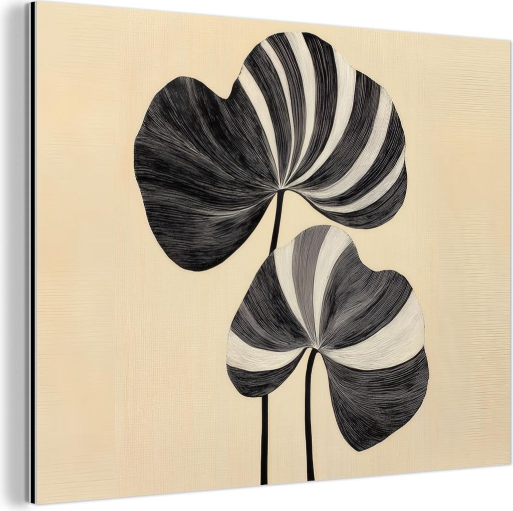 MuchoWow Wanddekoration Metall Metallbild Wandkunst 40x30 cm Schwarz - Blätter - Streifen - Minimalistisch MuchoWow Aluminium Gemälde - Dekoratio...