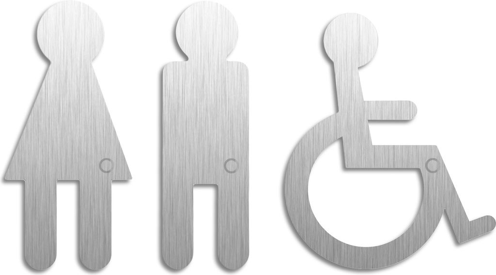 Ofform Türschilder Toilettenschilder WC Piktogramme Set ADAM + EVE + Rollstuhl aus Edelstahl