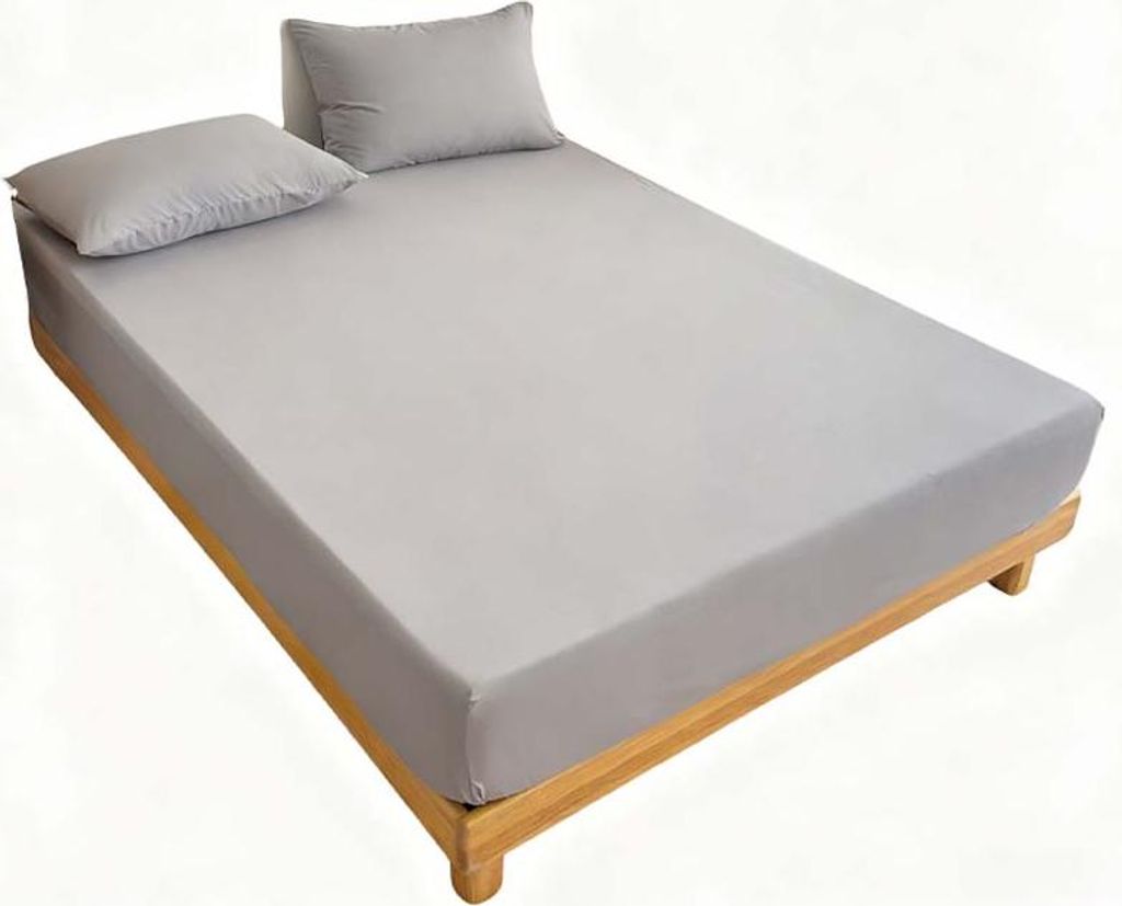 3-teiliges Bettlaken Set - Molton Bezug 140x200+30cm + Kissenbezüge 48x74cm, Waschbar & Weich,grau