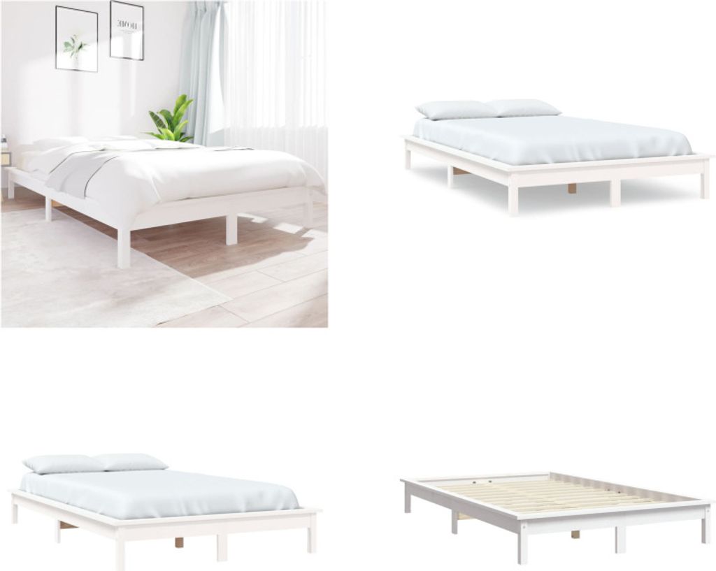 vidaXL Massivholzbett Weiß 140x190 cm Kiefer - Bettrahmen - Bettgestell - Bett - Holzbett