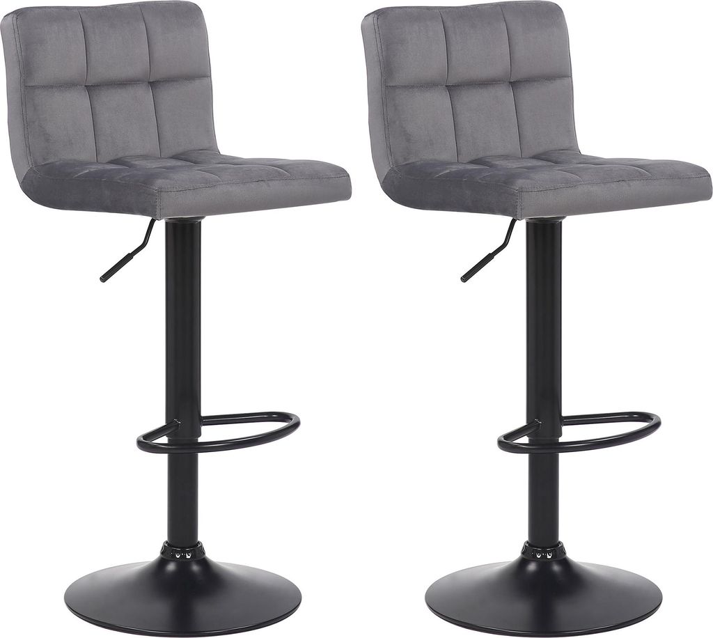 2er Set Barhocker RIVAN - Samt Grau 40x40x85 cm | Barstuhl Mit Lehne Tresenhocker Tresenstuhl Kneipenhocker Kneipenstuhl