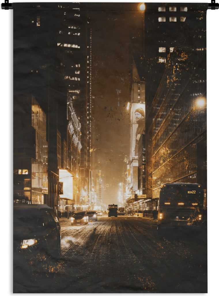 MuchoWow Wandteppich Wandbehang Gold - Nacht - Stadt 120x180 cm Tapisserie Dekoration Wandtuch - Schlafzimmer - Dekorationen für das Haus