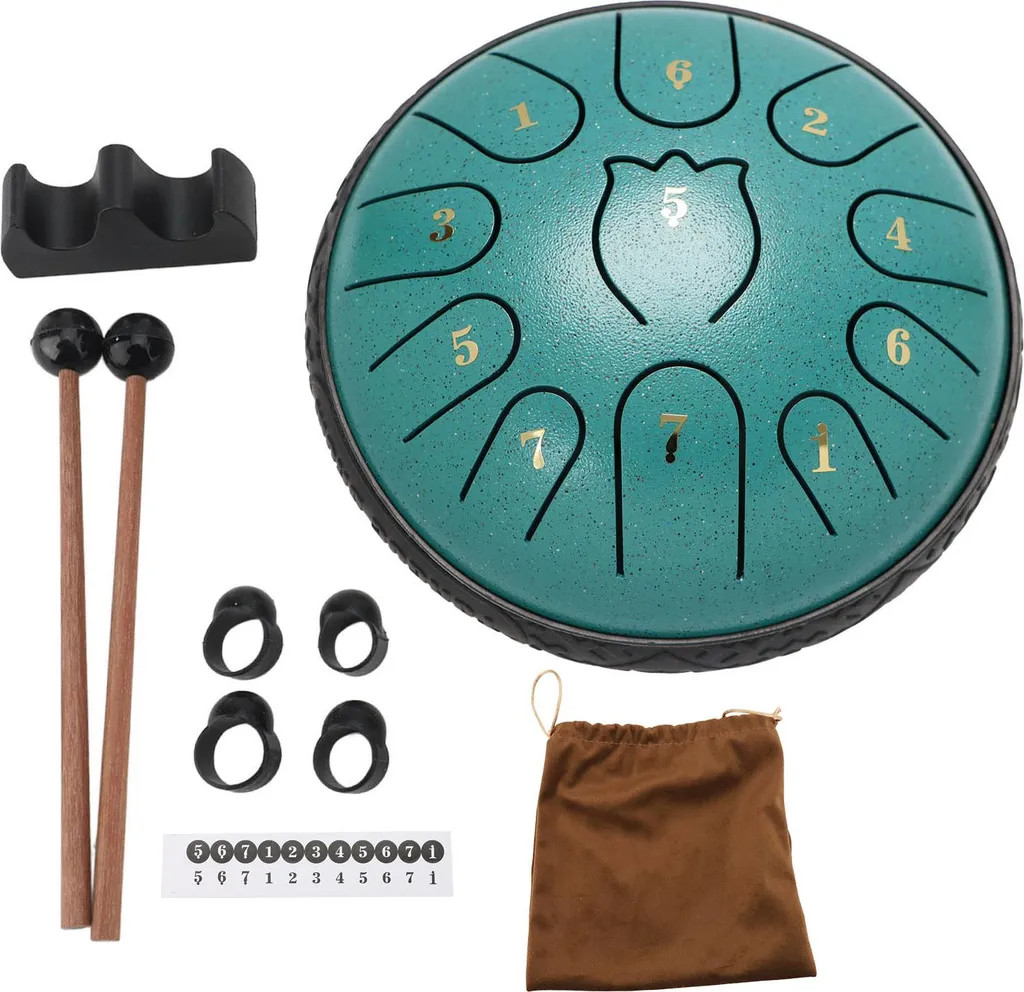 Steel Tongue Drum 11 notes instrument de percussion portable vert 15cm