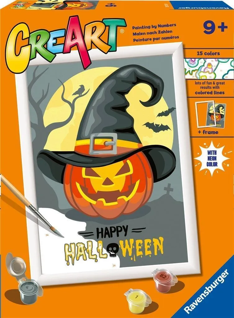 CréArt Halloween : Kit Peinture Acrylique Enfant avec Contours Colorés