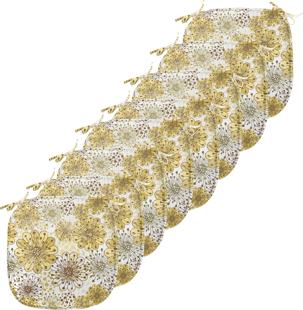 ABAKUHAUS Blumen Polster für Esszimmerstühle, Blüten, Dekoratives wasserfestes Kissen mit Riemen für Küchensitze, 40 cm x 40 cm-8er Pack, Brau...
