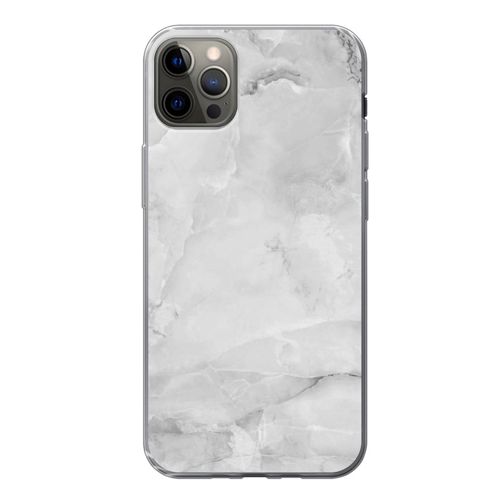 MuchoWow Handyhülle Schutzhülle Hülle für iPhone 12 Pro Max Marmor - Stein - Weiß - Grau - Marmoroptik Silikon Softcase Handy Hülle - Harts...