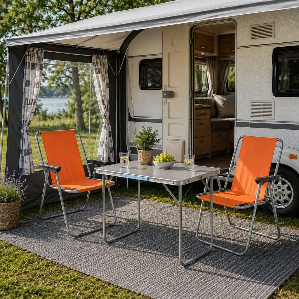 3tlg Campingmöbel Set Outdoormöbel Camping Alu L70xB50xH59cm Orange