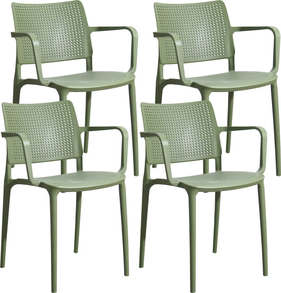 Chaises de terrasse design vert cactus lot de 4 en plastique robuste
