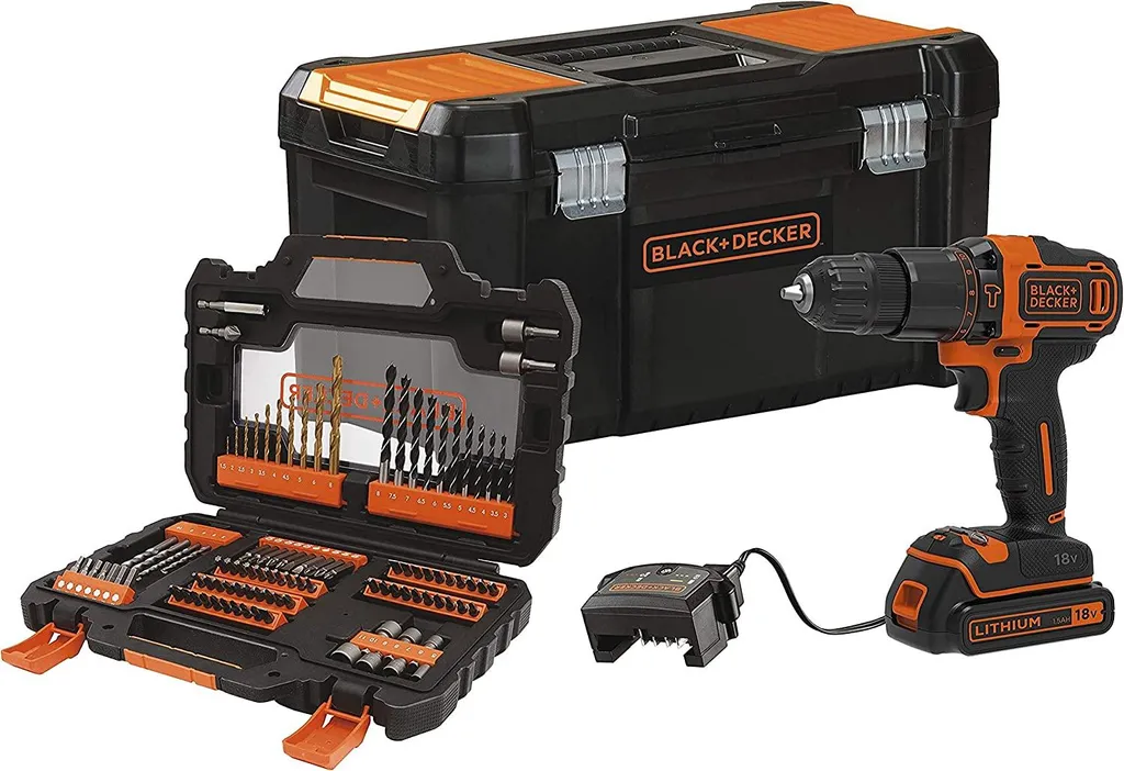 Perceuse sans fil pour travaux maison 18V, percussion et set 104 pièces