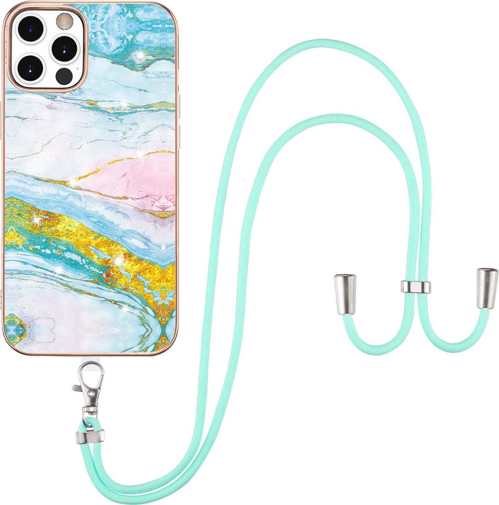 iPhone 12 Pro Max Handykette Hülle, Ultra Dünn Soft TPU Bumper Anti-kratzt Schutzhülle mit verstellbarem Tragegurt für iPhone 12 Pro Max Gold