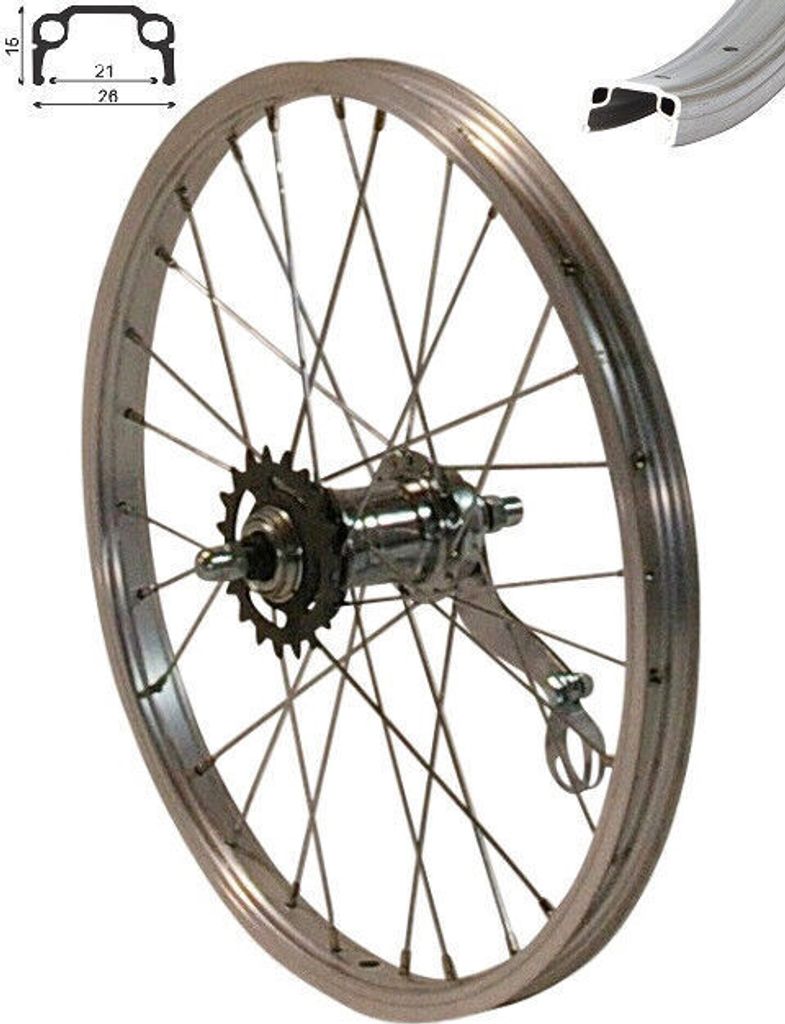 REDONDO 16 Zoll Hinterrad Laufrad Kasten Alu Felge Silber