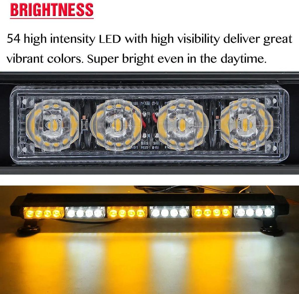 LED-Blitzlichtbalken - Warnleuchte - 71 cm, 54 LEDs, 7 Blitzmodi, 3000K Warmweiß, Dachmontage für Auto/Lkw
