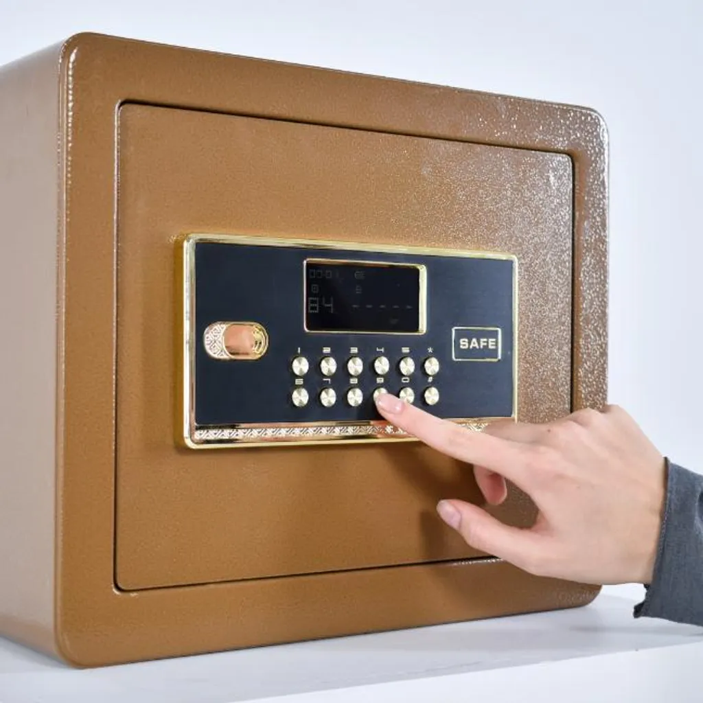 Petit coffre-fort de sécurité marron à code digital et clé secours - 5