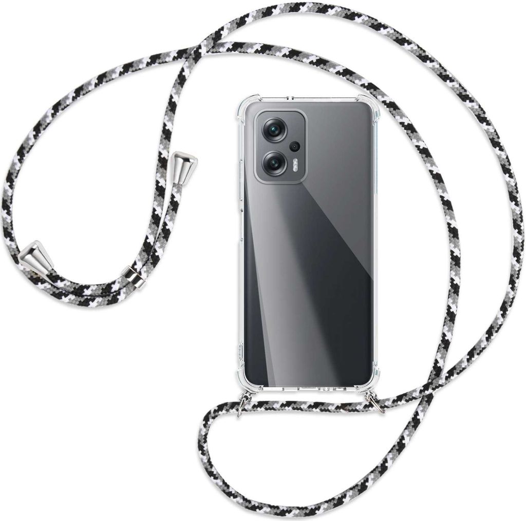 Handykette Backcover-Schutzhülle mit Band (Metall silberfarben) für Xiaomi Poco X4 GT - schwarz/grau/weiß