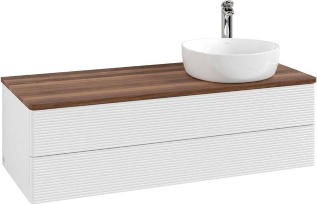 V&B Waschtischunterschrank mit Frontstruktur, mit Beleuchtung Antao 120x36x50cm, HL, WBP w. wal, glo wh. Lac