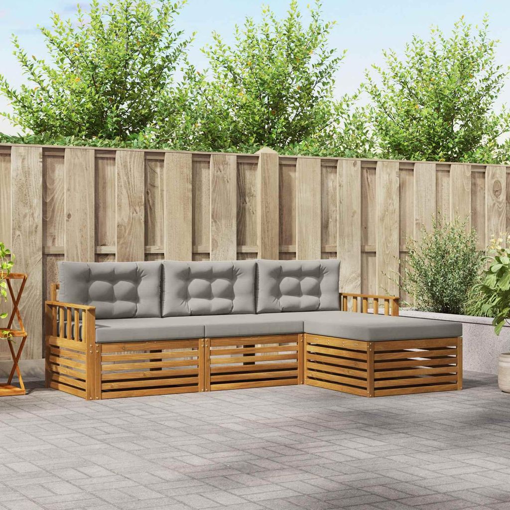 "Neues Produkt" Outdoor-Sofagarnitur ANTI-UV - CLORIS - mit Kissen - 4 pcs - Natürlich und Hellgrau - Modern Gartensofas V1187