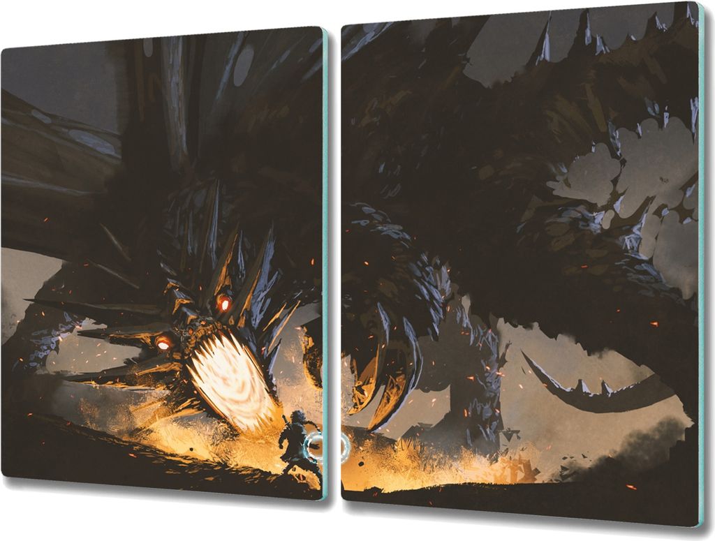 Coloray Hackbrett Küchenbrett Kochplattenabdeckung Schneidebrett Herdabdeckplatte 2x40x52 cm - Fantasiedrache Monster