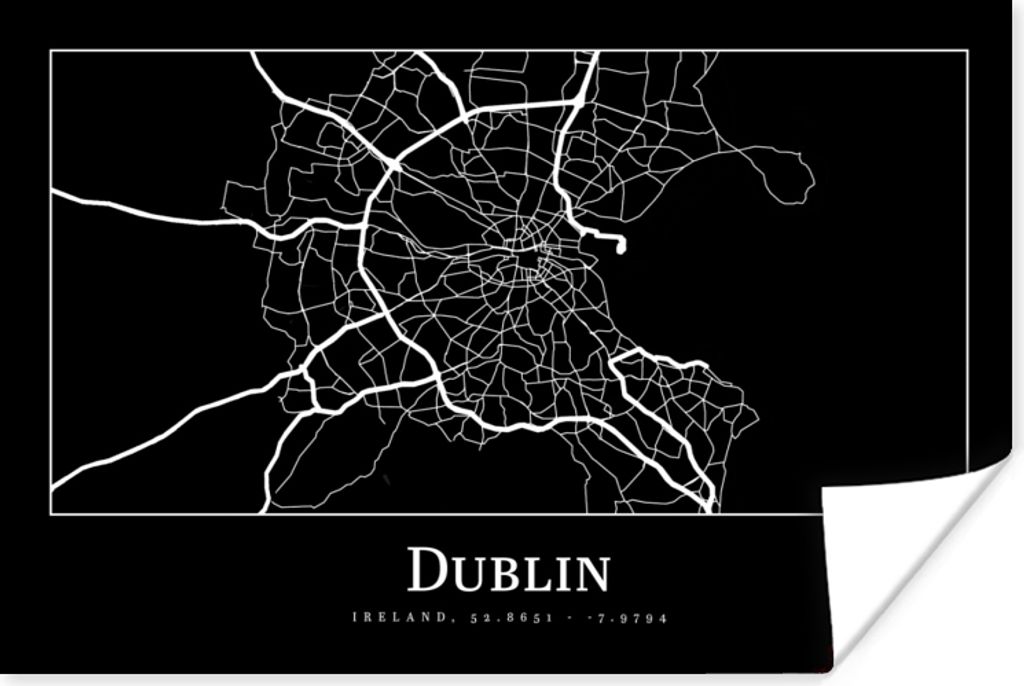 MuchoWow Poster Stadtplan - Dublin - Karte 60x40 cm - Schlafzimmerdekoration