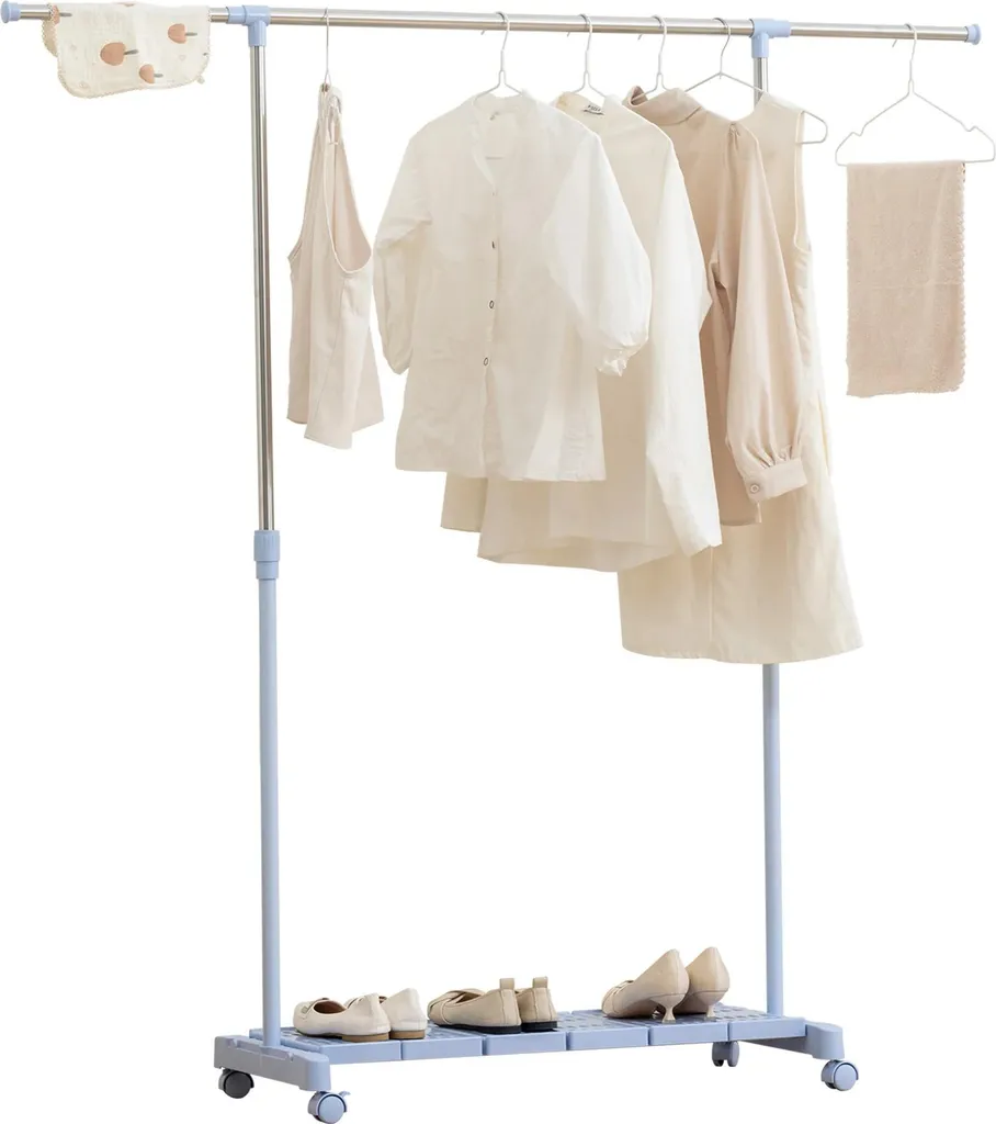 Séchoir à linge inox pliable à roulettes avec porte-chaussures intégré