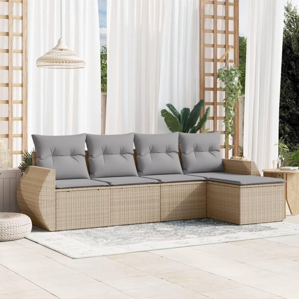 Maison Exclusive - 5-tlg. Garten-Sofagarnitur mit Kissen Beige Poly Rattan