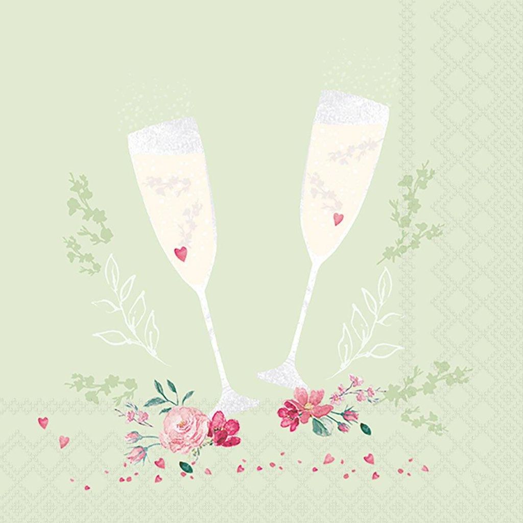 Servietten 33x33 cm - Champagne glasses green