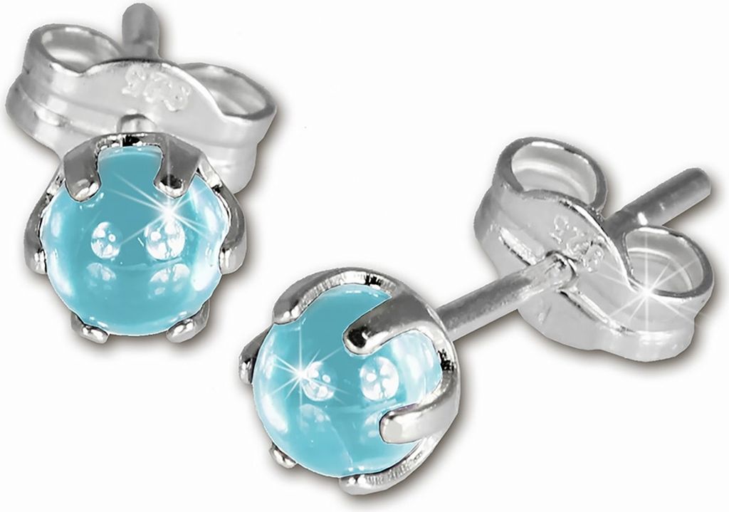 SilberDream Ohrstecker für Damen 925 Silber blau Kugel Ohrringe 4mm SDO533H
