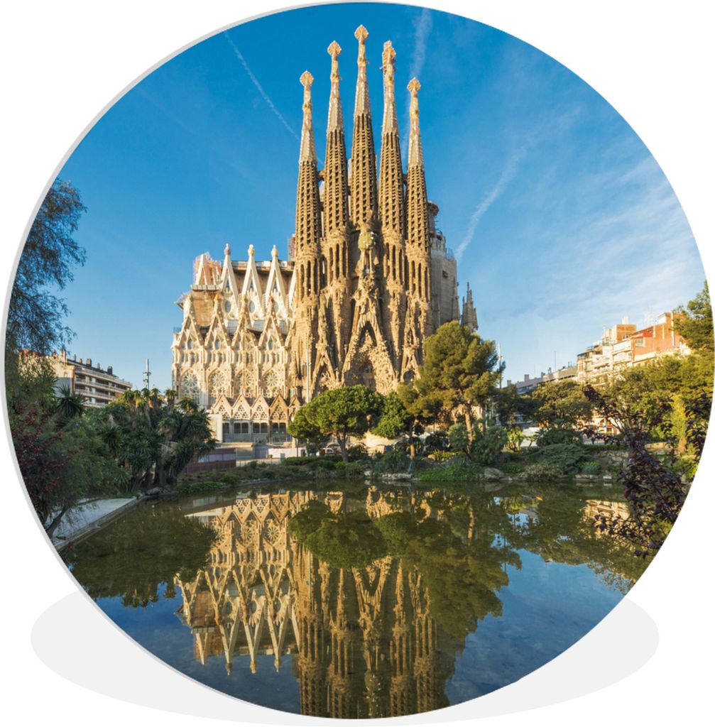 MuchoWow Rundes Wandbild - Runde Bilder Barcelona - Sagrada Familia - Wasser Ø 90 cm Kreis Wanddekoration Kunststoff - Wandkreis - Wandschmuck -...