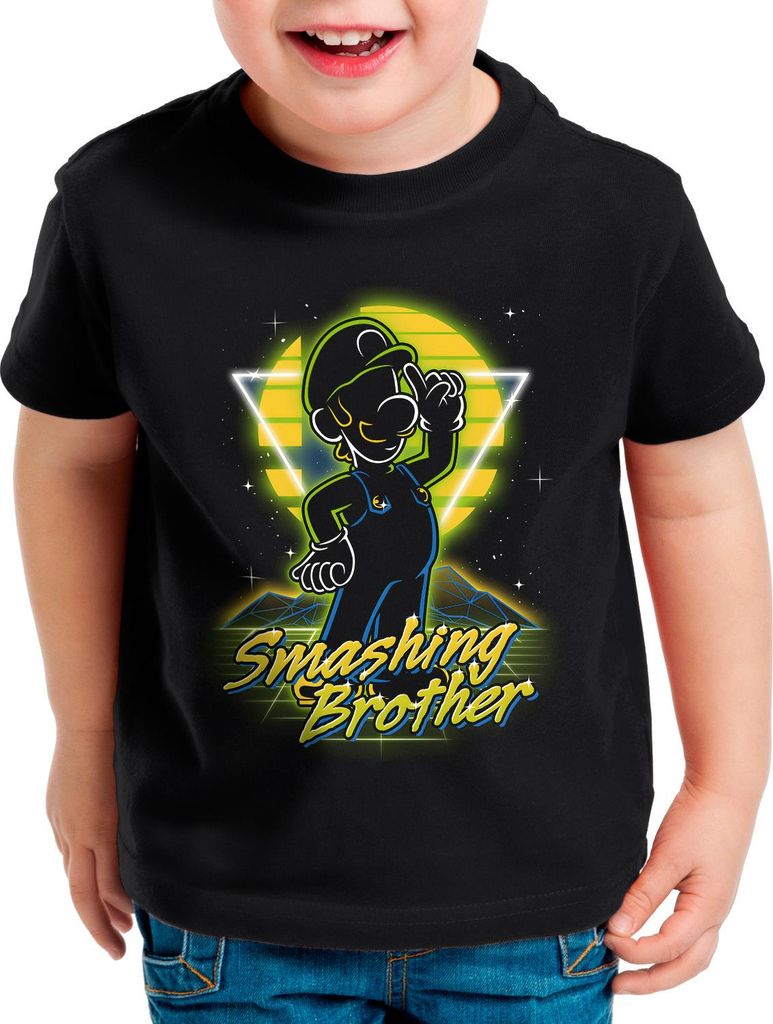 style3 Smashing Luigi T-Shirt für Kinder gamer smash