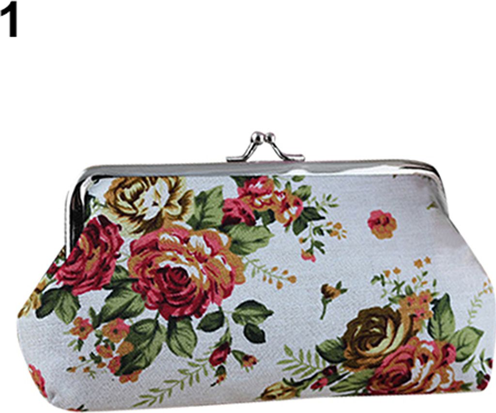 Damen Geldbörse Geldbeutel Etui Portemonnaie Schlüssel Kartenetui Große Blumenmuster Haspe Blau