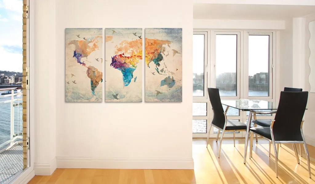 Quadro Mappa del Mondo 120x80 cm - Stampa su Tela Murale Moderno 3 Pezzi - 2