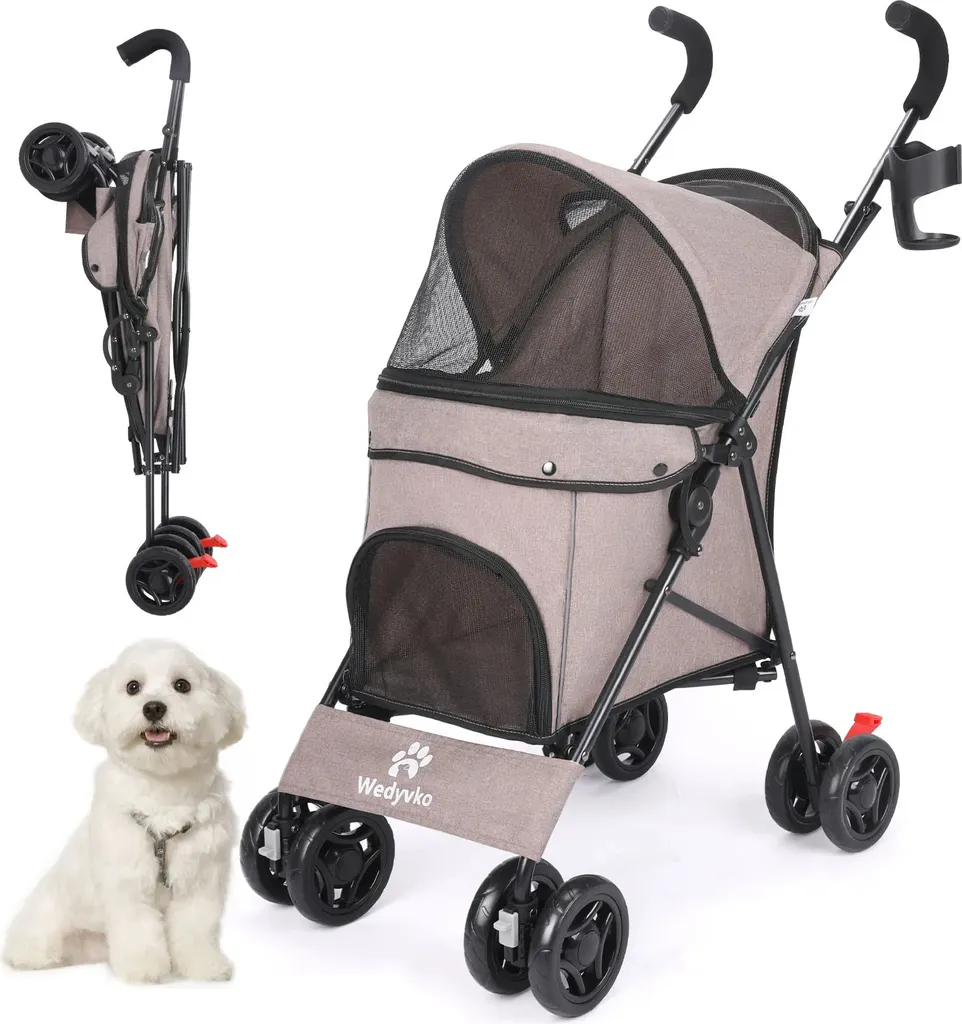 Poussette de transport pour petit chien et chat balade urbaine café
