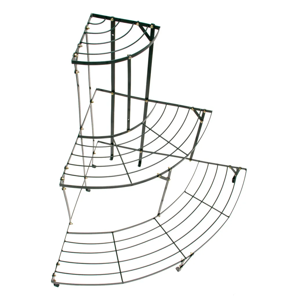 Escalier d'angle pour fleurs avec 3 étagères en métal vert foncé robuste - 2