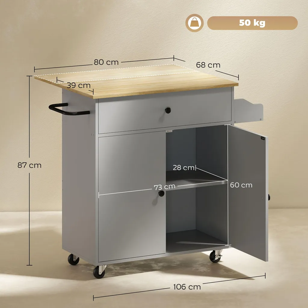 Meuble d'appoint de cuisine gris roulant pour optimiser le rangement