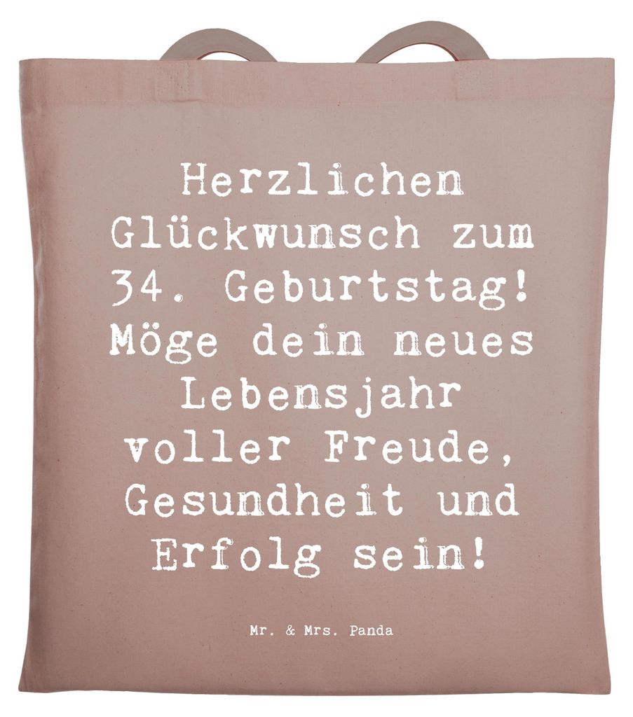 Mr. & Mrs. Panda Tote Bag Spruch 34. Geburtstag - Braun Pastell - Geschenk, gute Wünsche, Geschenke, Beutel, Schultasche, Geburtstagsgeschenk, tot...