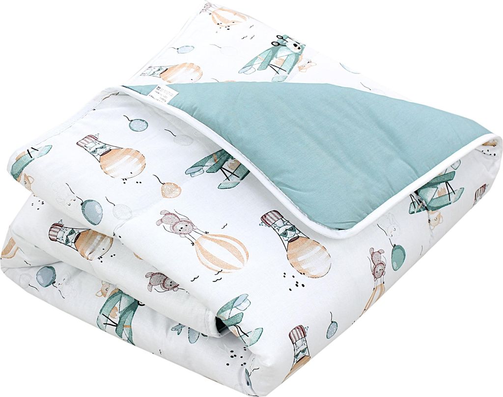 TupTam Baby Spielmatte Kinder Große Spieldecke Gepolstert XXL Krabbeldecke 120 x 120 cm Babyzimmer Schlafteppich, Farbe: Füchse / Flugzeuge / Bal...