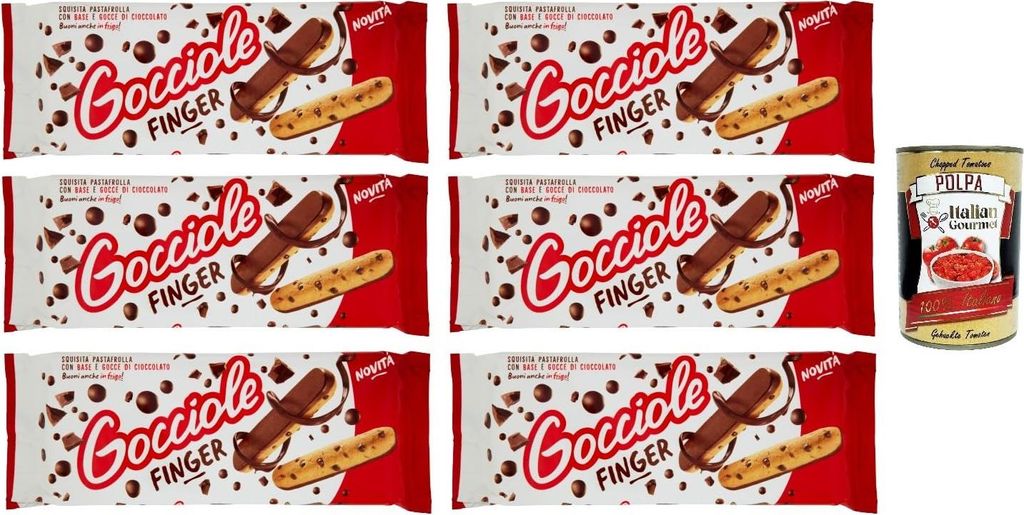 Gocciole Finger Kekse mit Schokodrops 6 x 120 g knusprige Keksriegel für Snack, Frühstück und Kaffeepause + Italian Gourmet polpa