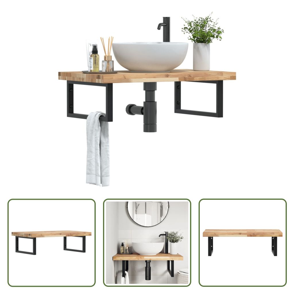 The Living Store Waschbeckenregal Wandmontage Stahl und Akazienholz