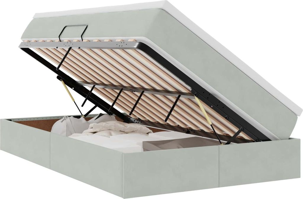 Aufbewahrungsbett mit Matratze Hellgrau 120 x 200 cm Samt