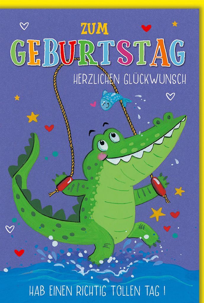 Kindergeburtstag - Karte mit Umschlag - Krokodil beim Seilspringen